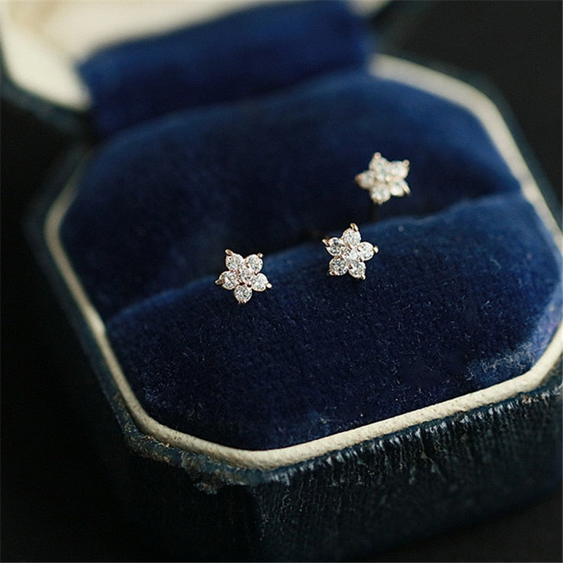 Crystal Five-pointed Star Earrings - Silver 925
