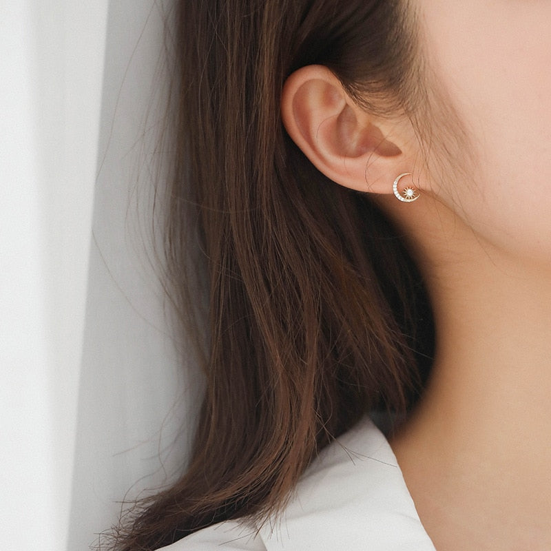 Sun Moon Earrings | Gold 14K or Silver 925 | Women Ring | Women Jewelry