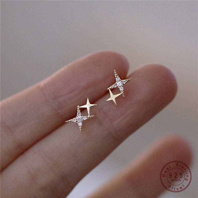 Four-Pointed Star Earrings - Silver 925 | Women Jewelry | Women Earrings