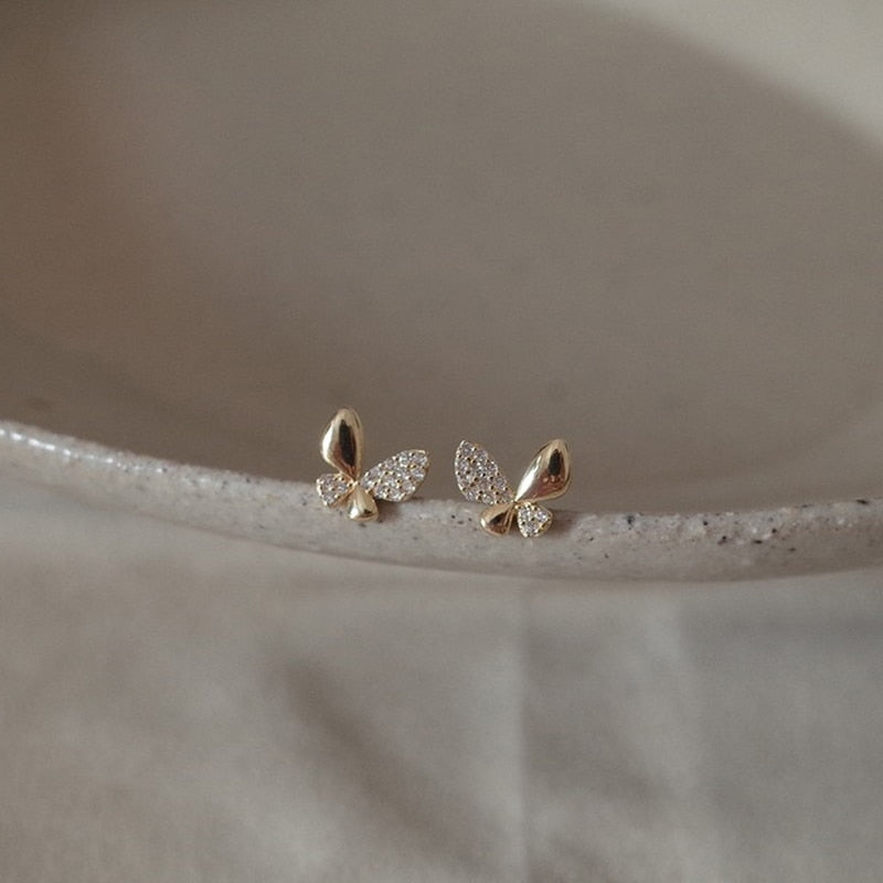 Crystal Zircon Butterfly Earrings - Silver 925