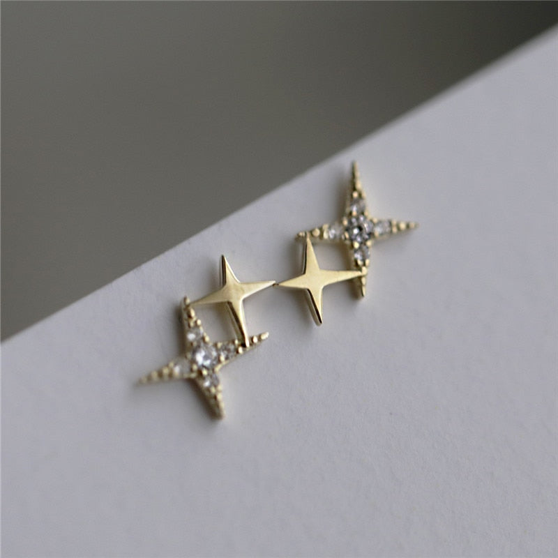 Four-Pointed Star Earrings - Silver 925