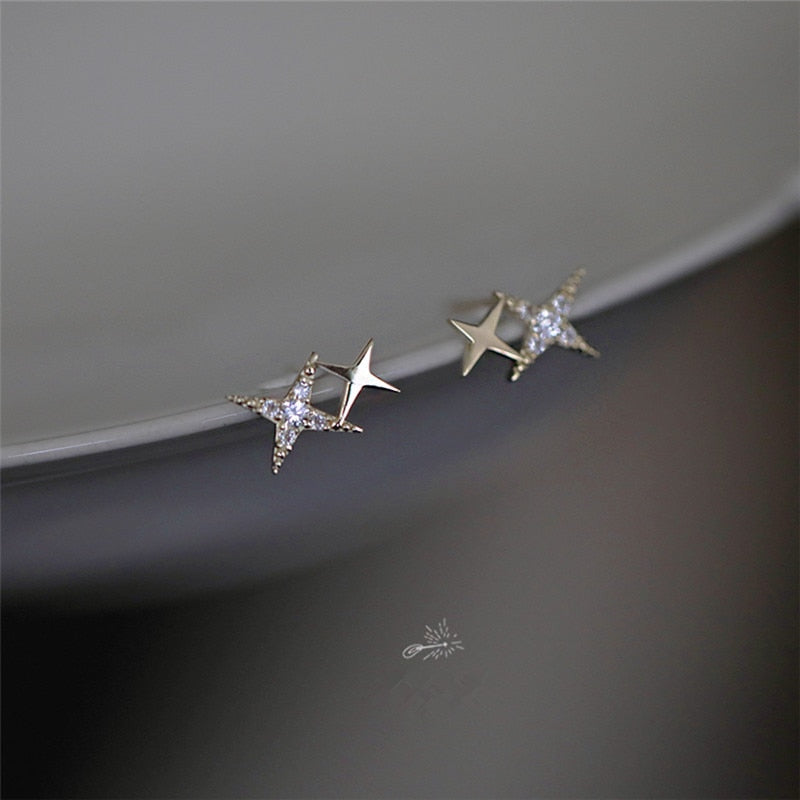 Four-Pointed Star Earrings - Silver 925