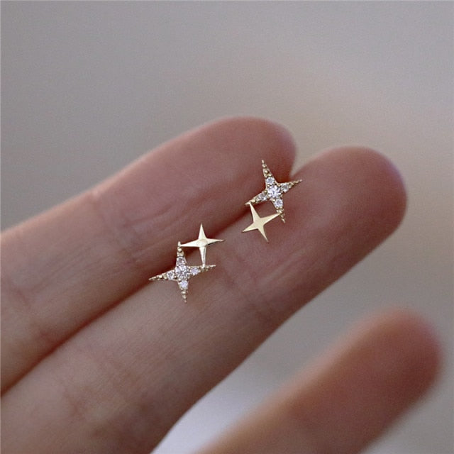 Four-Pointed Star Earrings - Silver 925