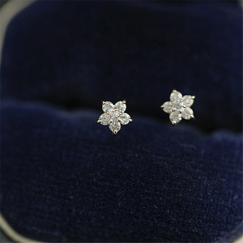 Crystal Five-pointed Star Earrings - Silver 925