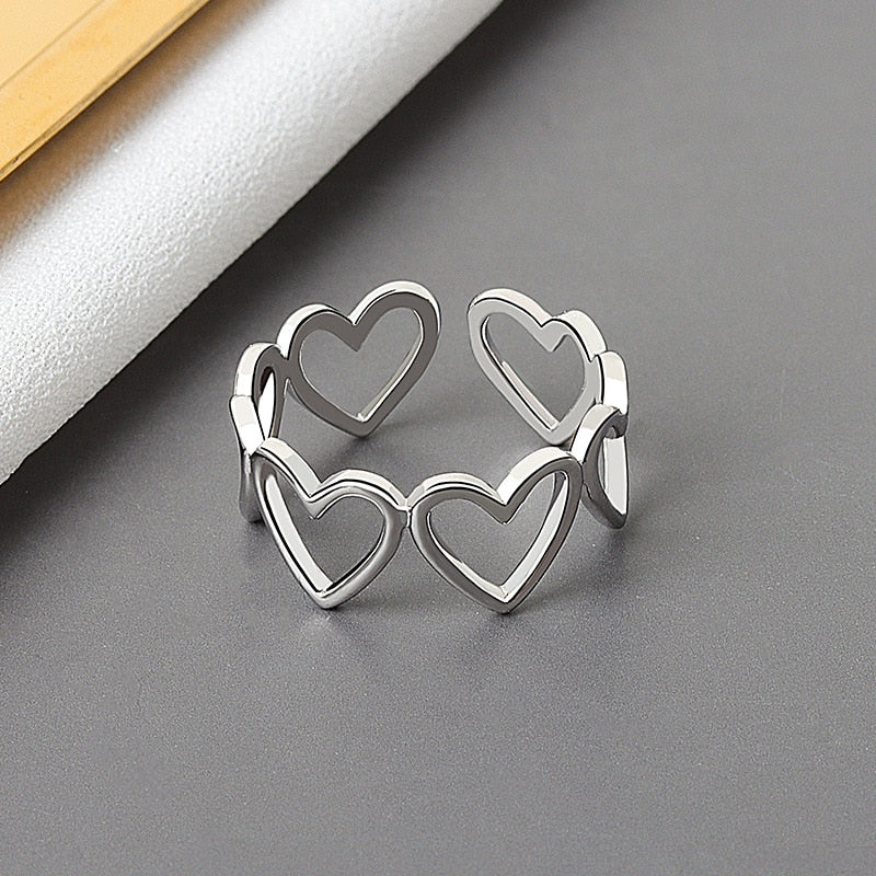 925 Sterling Silver Heart hollowout Ring